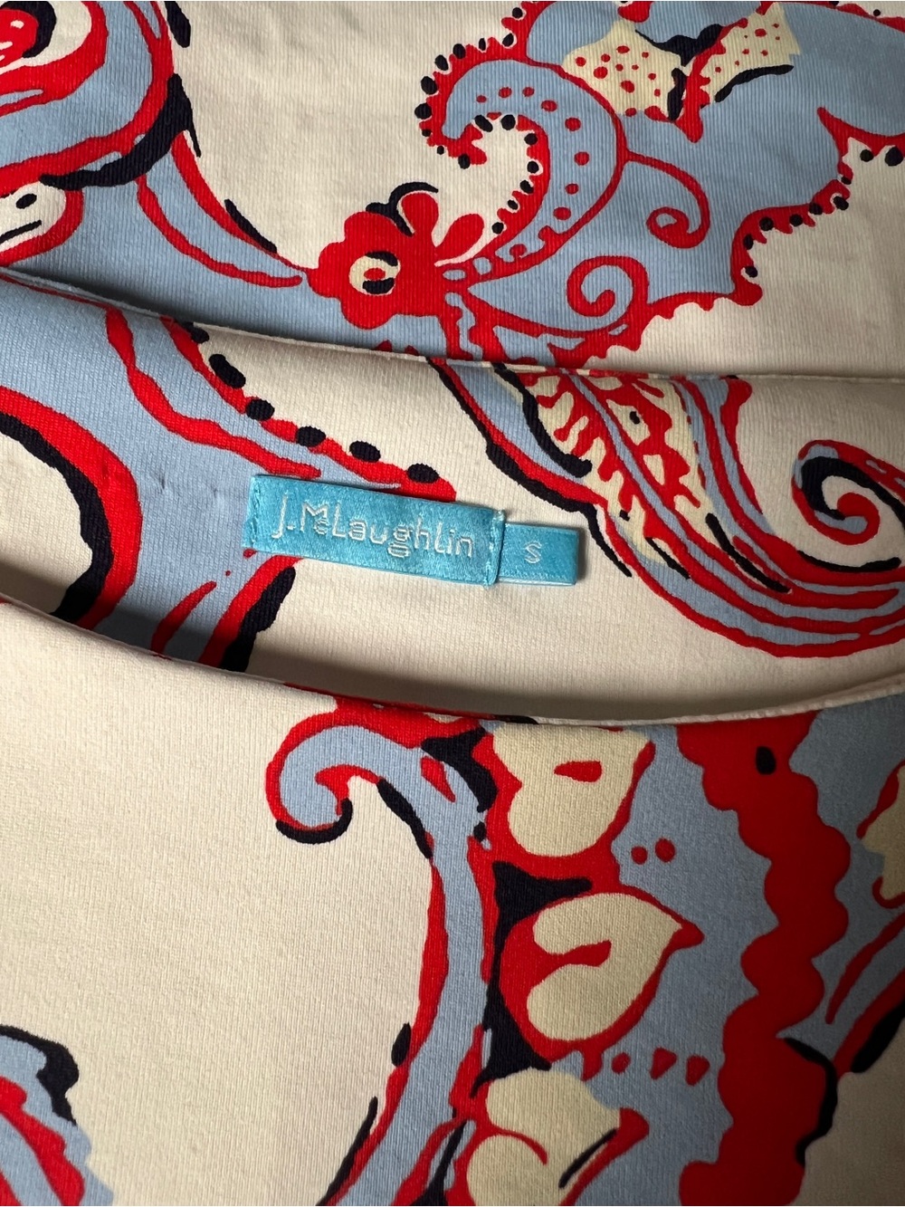 J. McLaughlin women's Ruched white red blue Paisley Dress Size Small - Picture 6 of 8